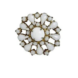 Vintage Gold Tone And Milk Glass Beaded Brooch (5747)